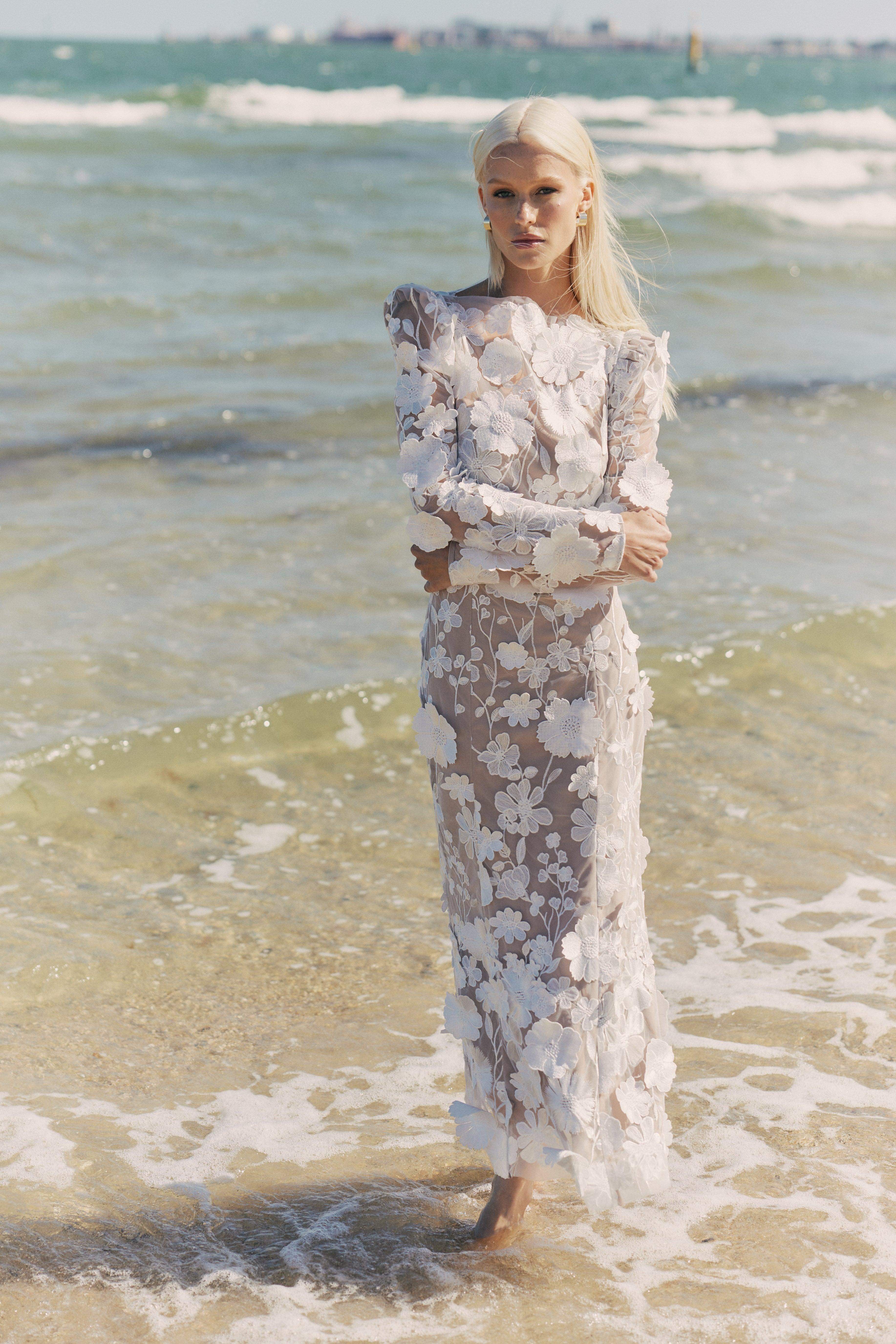 Shannon Floral Lace Long Sleeve Midi Dress for Women - gallery