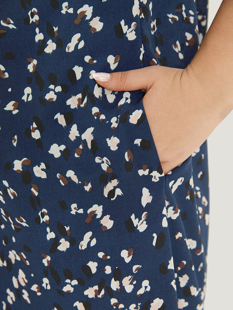 Allover Print Pocket Flutter Trim Dress for Women - gallery