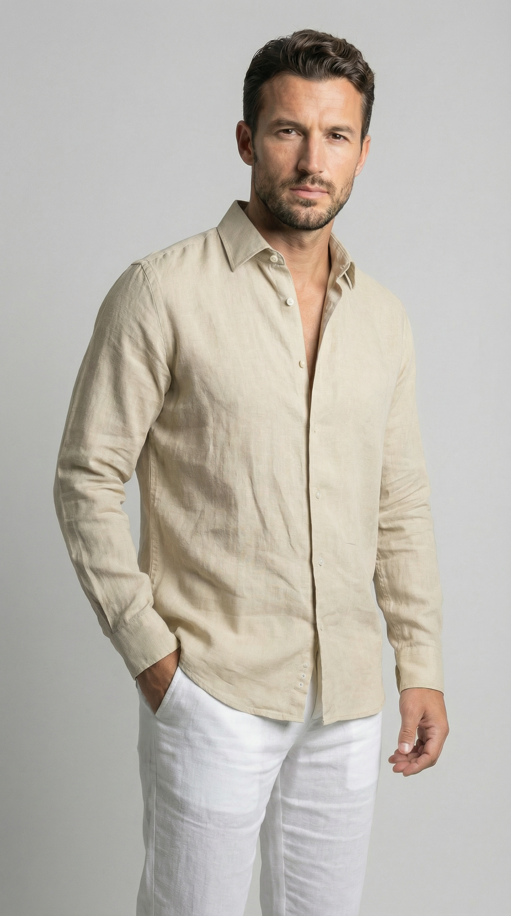 Sand Beige Italian Linen Shirt — Made in Napoli for Men