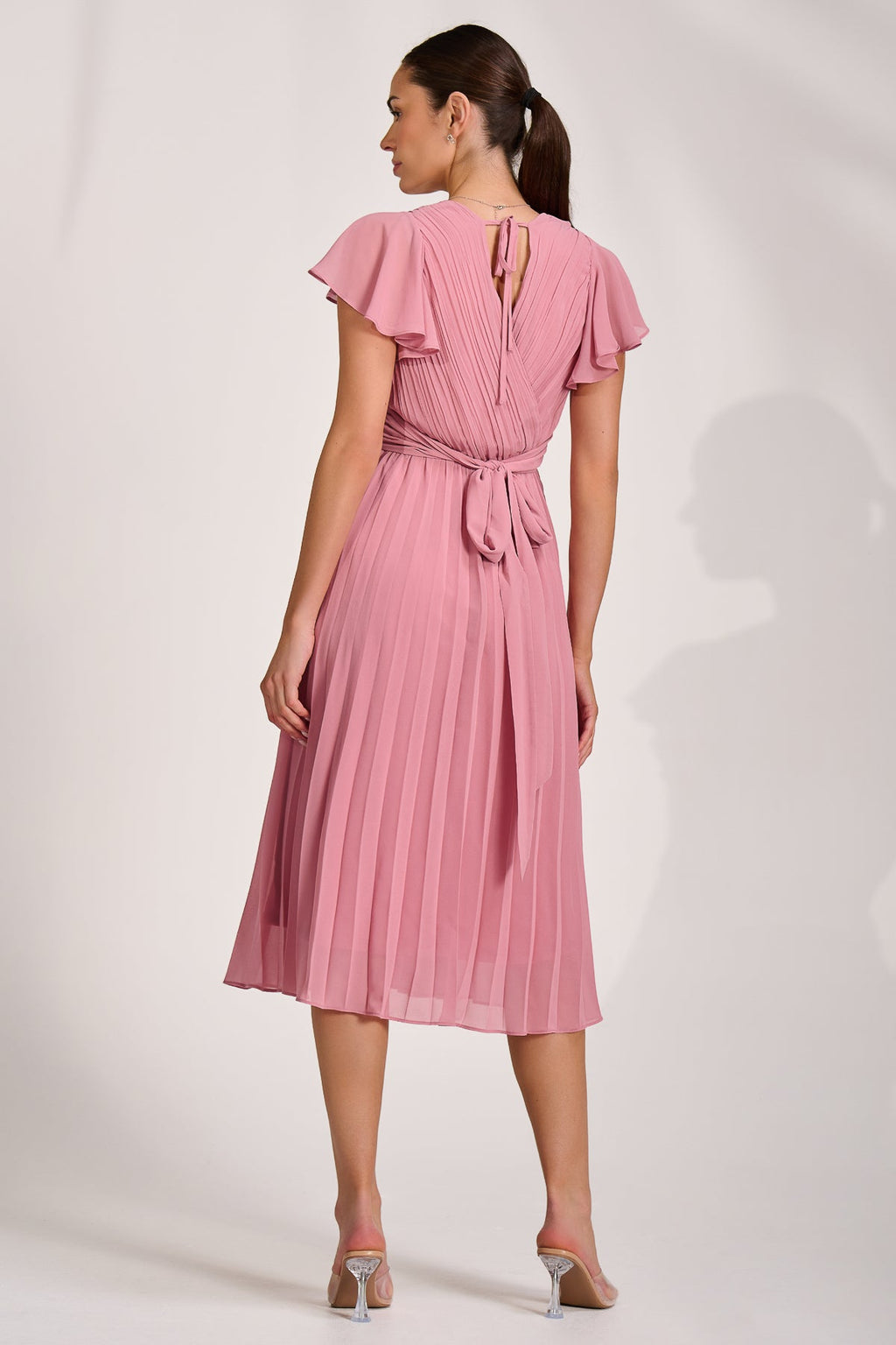 Ruffle Pleated Chiffon Midi Dress, Dusty Pink for Women - gallery