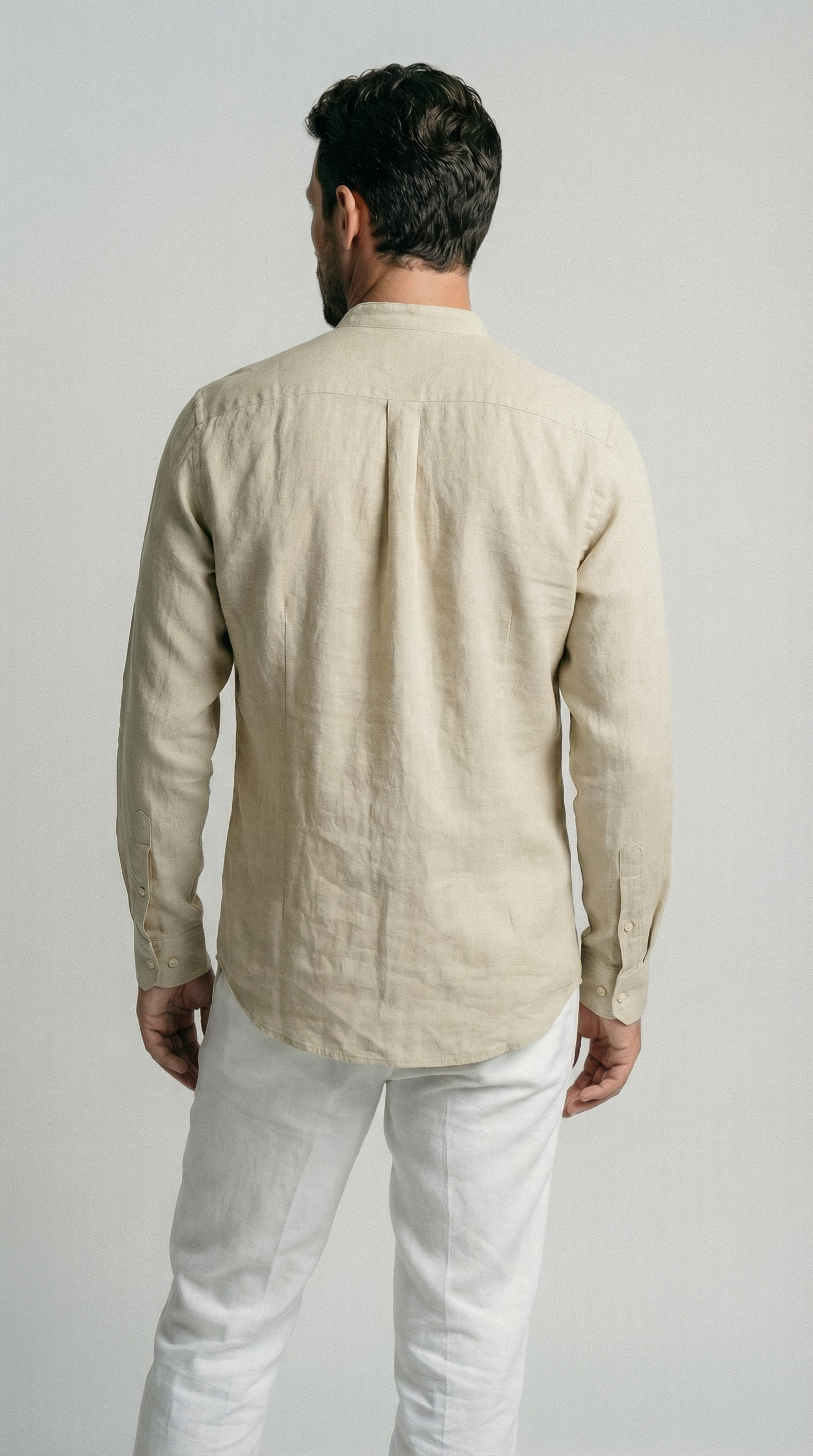 Sand Mandarin Italian Linen Shirt for Men — gallery