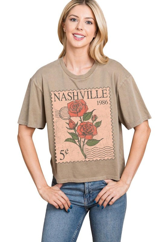 Postage Stamp T-Shirt /Taupe for Women - gallery