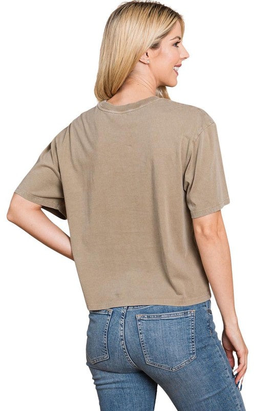 Postage Stamp T-Shirt /Taupe for Women - gallery