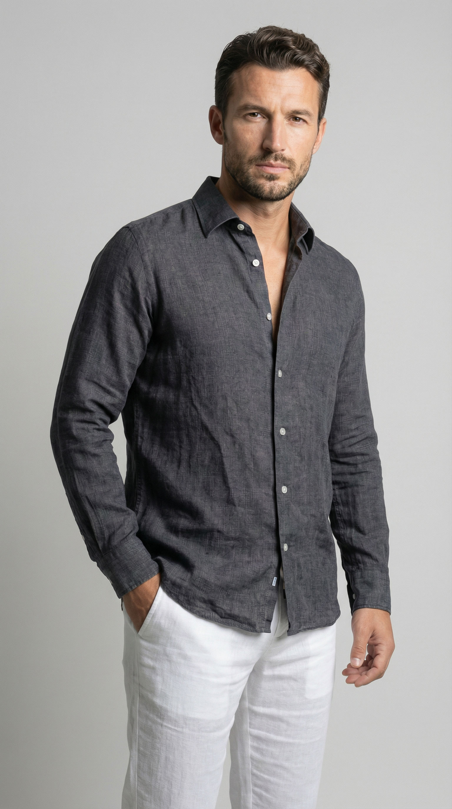 Shadow Black Italian Linen Shirt for Men