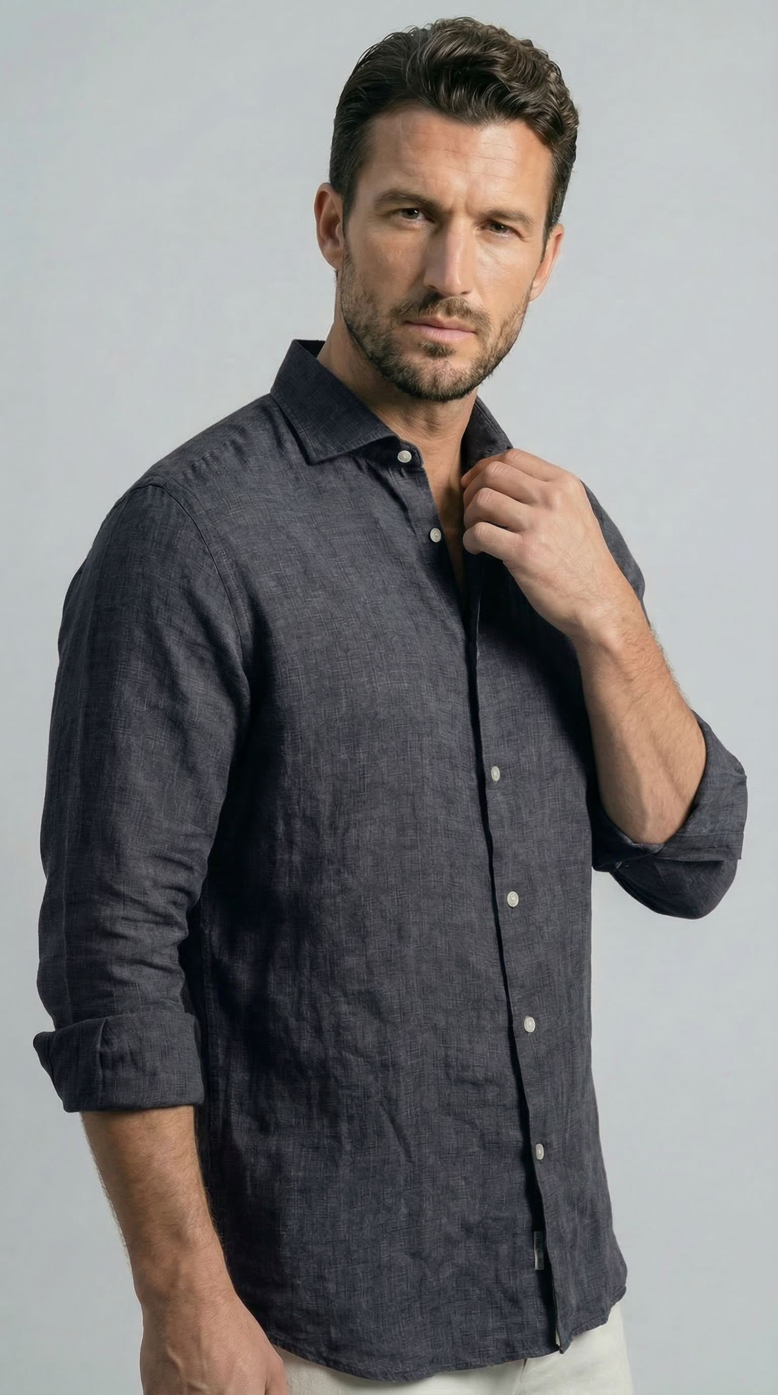 Shadow Black Italian Linen Shirt for Men — gallery
