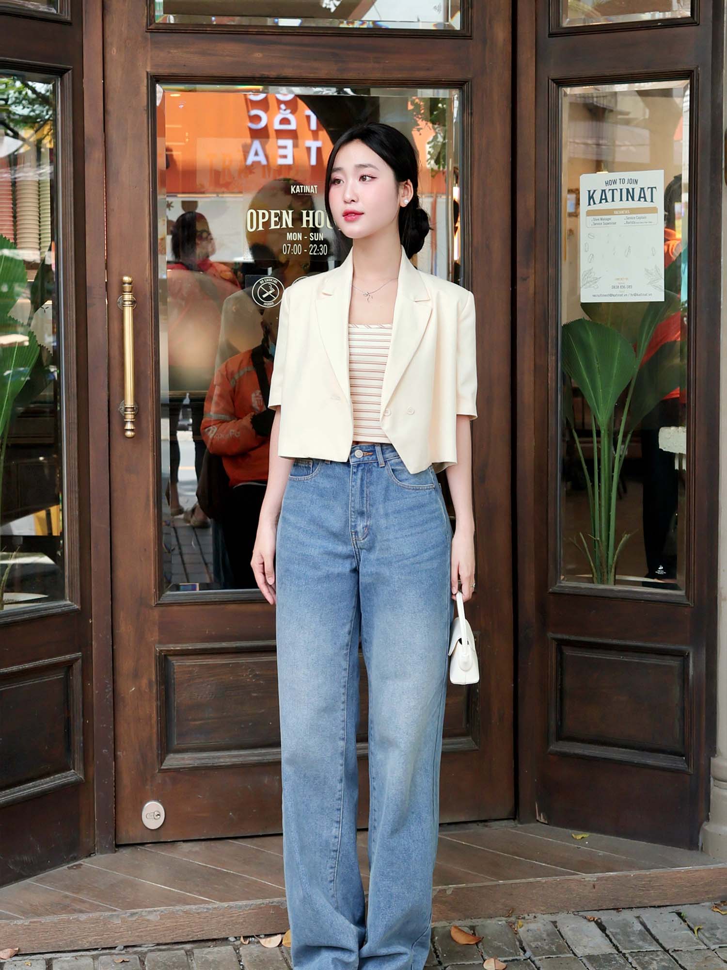 Cropped Short-Sleeve Button Blazer for Women - gallery