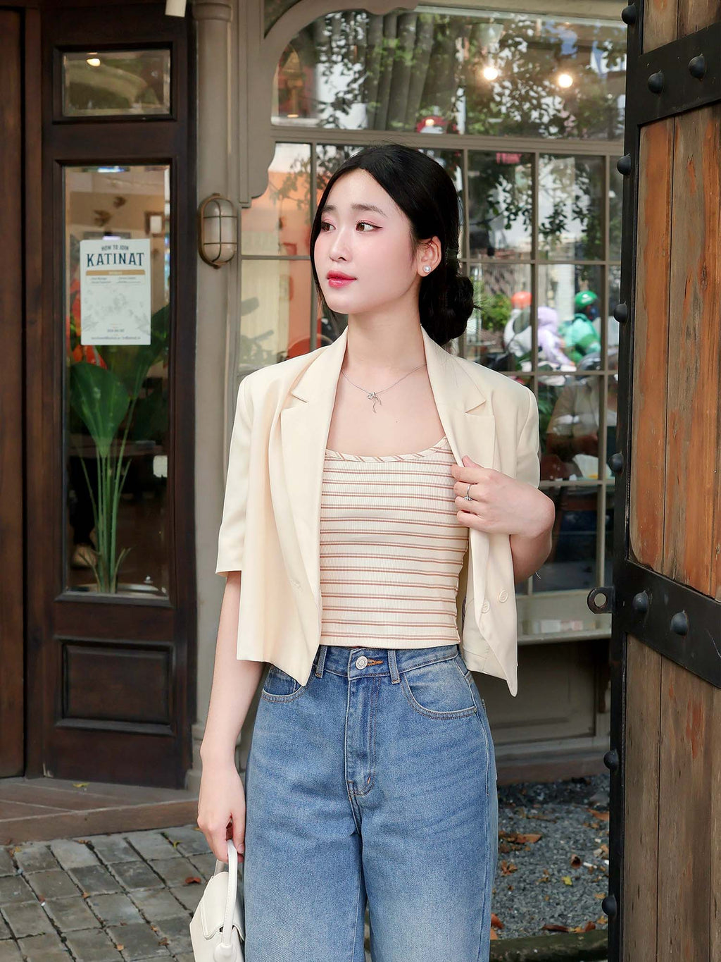 Cropped Short-Sleeve Button Blazer for Women - gallery