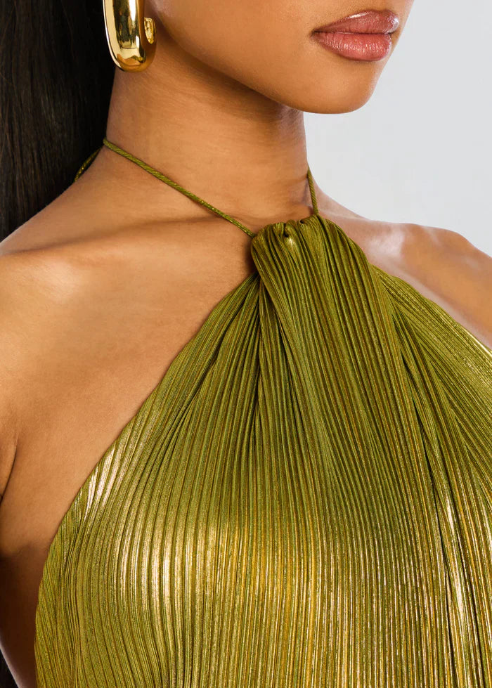 Talia Luminous Metallic Halter Maxi Dress for Women - gallery