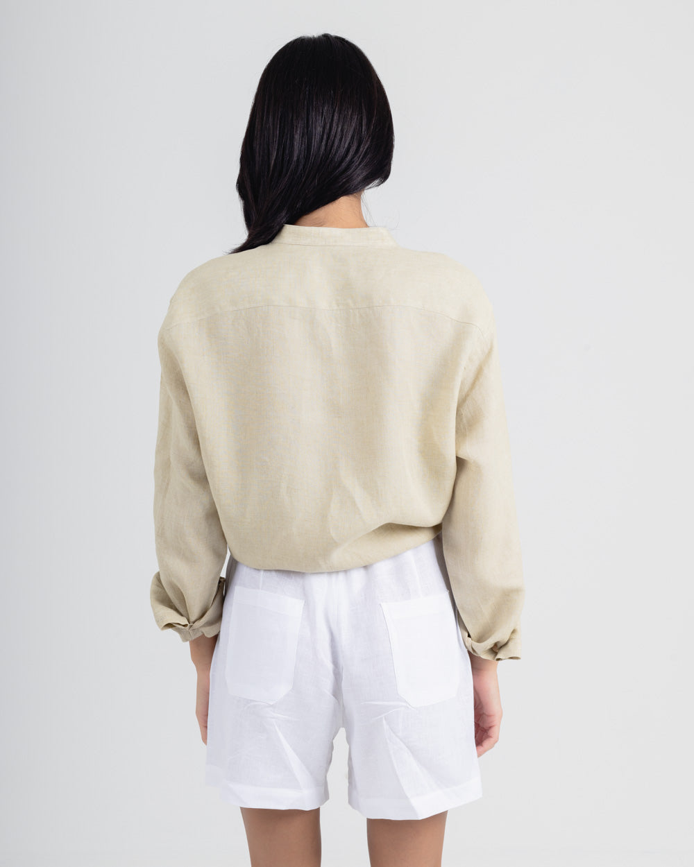 Beige Mandarin Italian Linen Shirt for Men — gallery