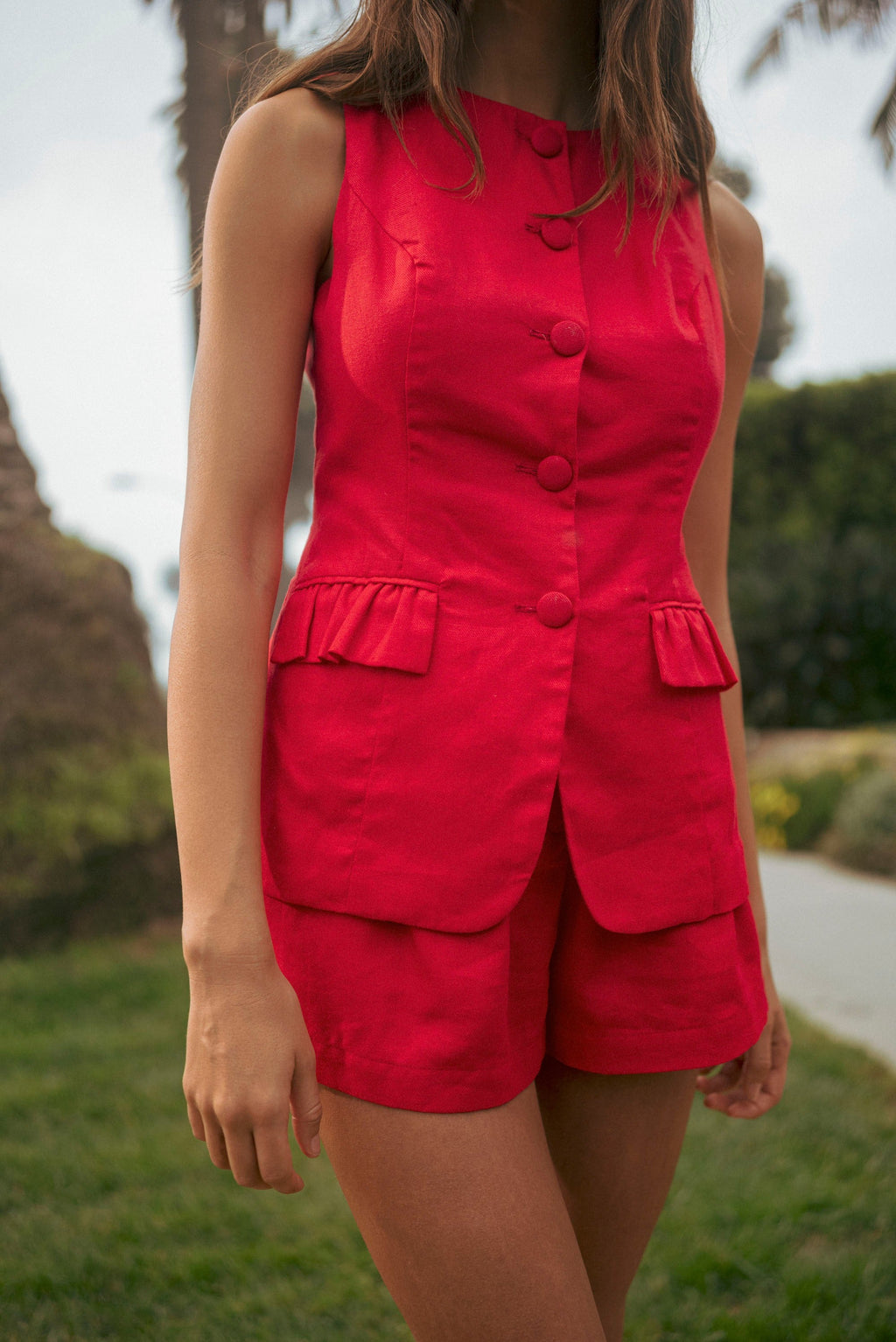 Helen Linen Vest Top and Shorts Set for Women - gallery