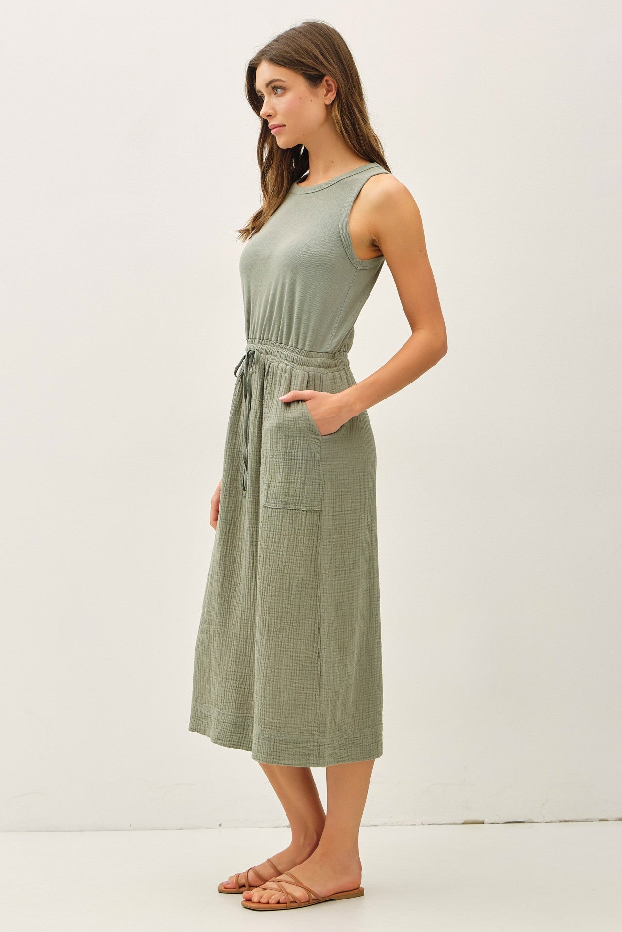 Cotton Gauze Tank Dress for Women — Drawstring Waist and Pockets - gallery