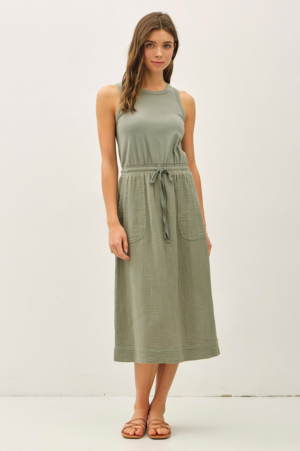 Cotton Gauze Tank Dress for Women — Drawstring Waist and Pockets - gallery