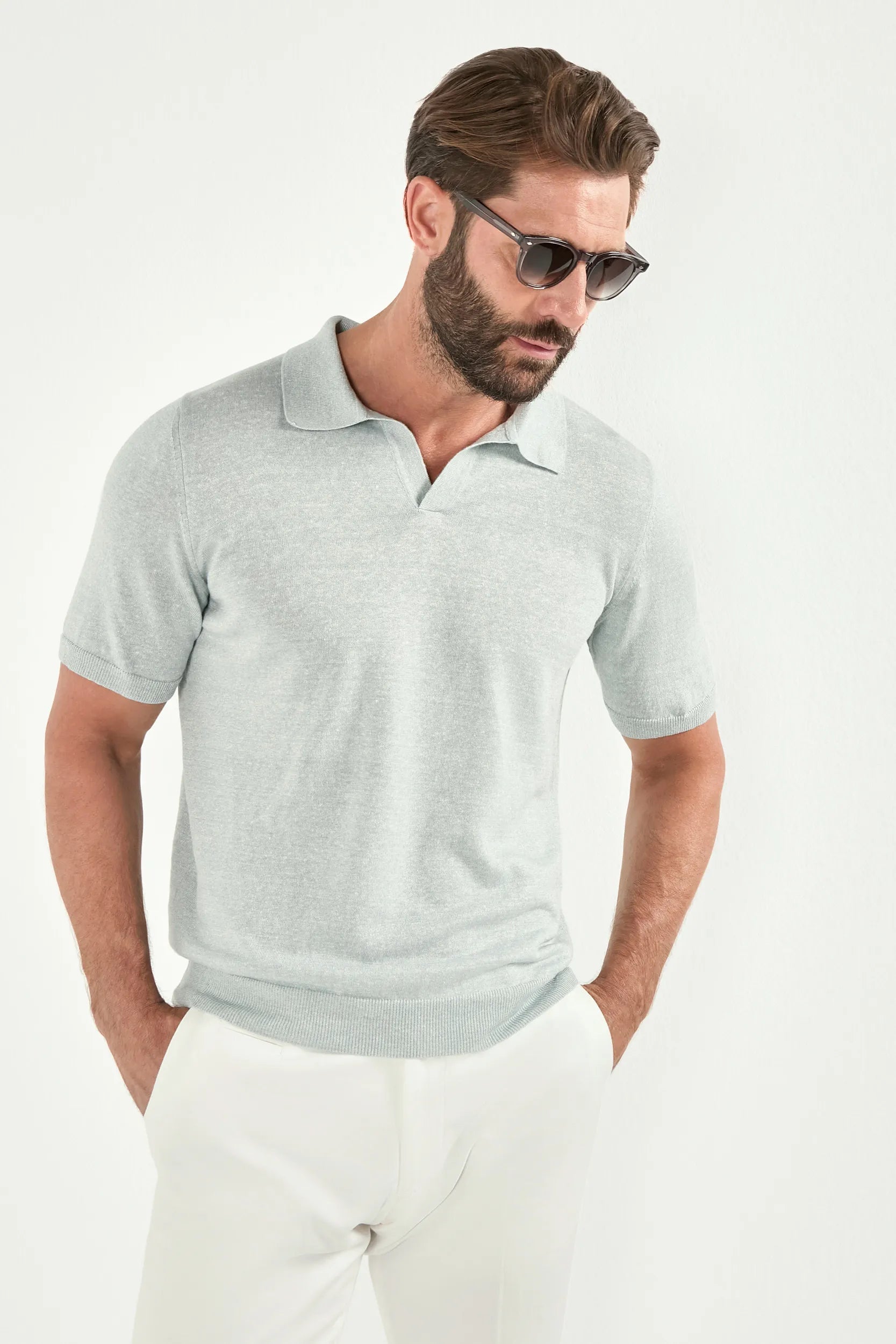 Water Green Linen Cotton Polo Shirt — Made in Italy for Men