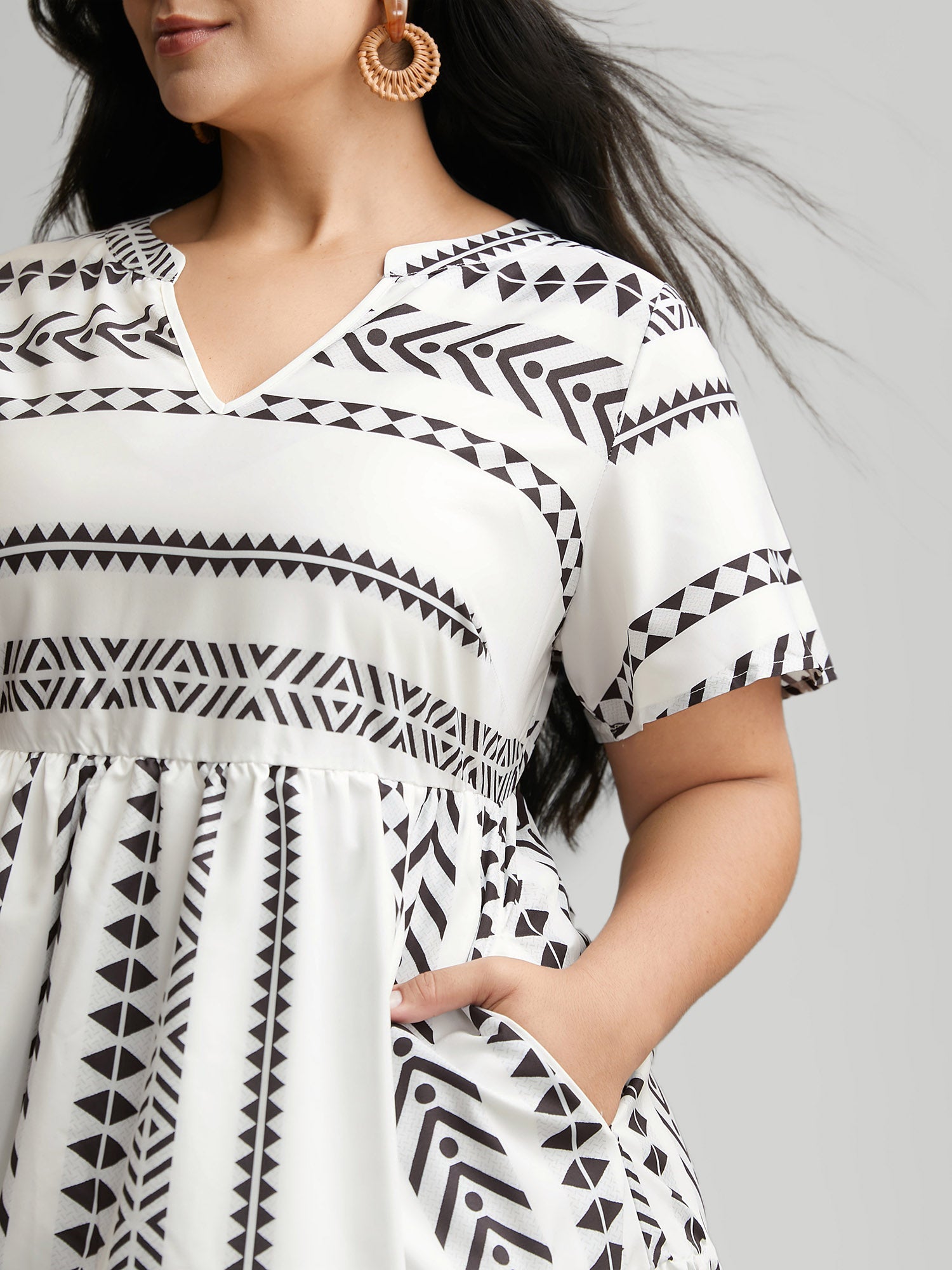 Bandana Geometric Ruffle Sleeve Babydoll Dress for Women - gallery