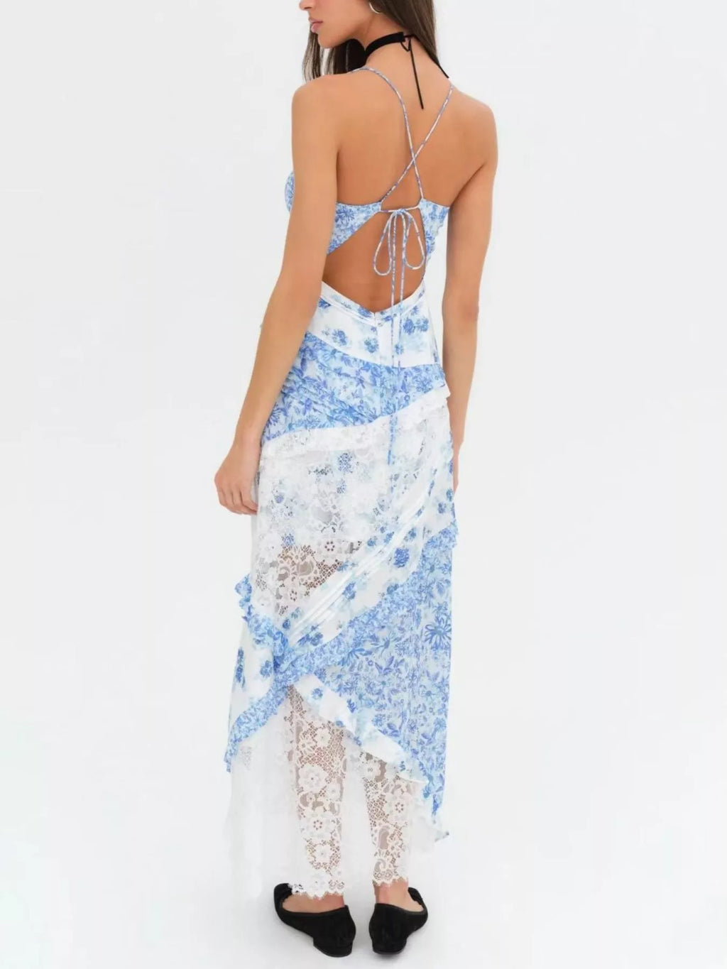Lace Floral Ruffle Trim Maxi Dress for Women - gallery