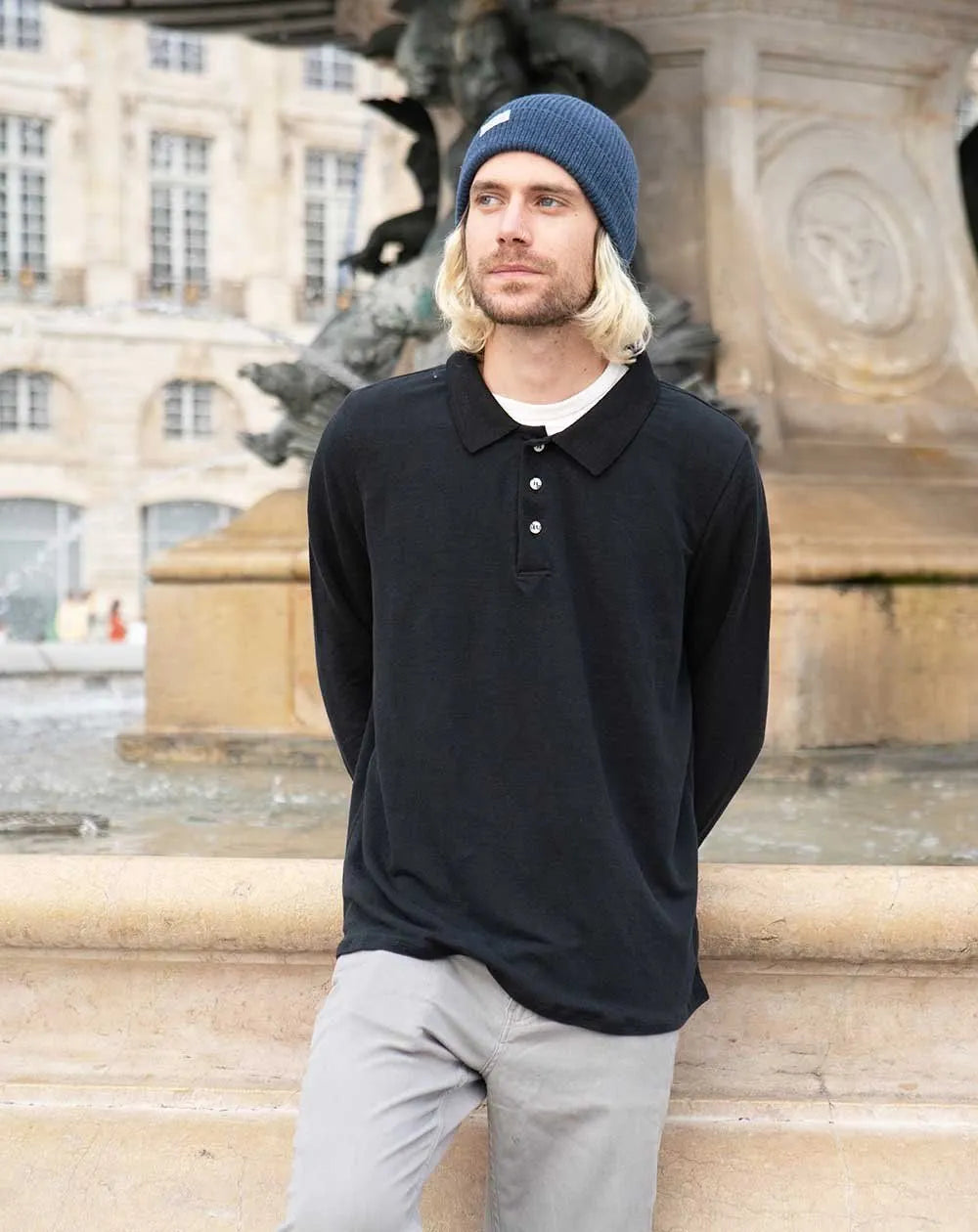 Zolui Black Long-Sleeve Pure Linen Polo Shirt for Men — gallery