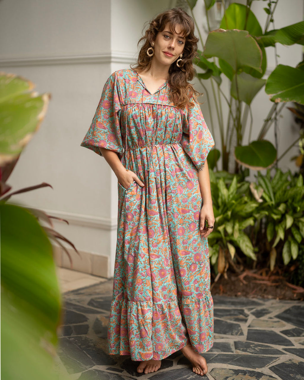 Sama Hand-Block Print Cotton Maxi Dress for Women