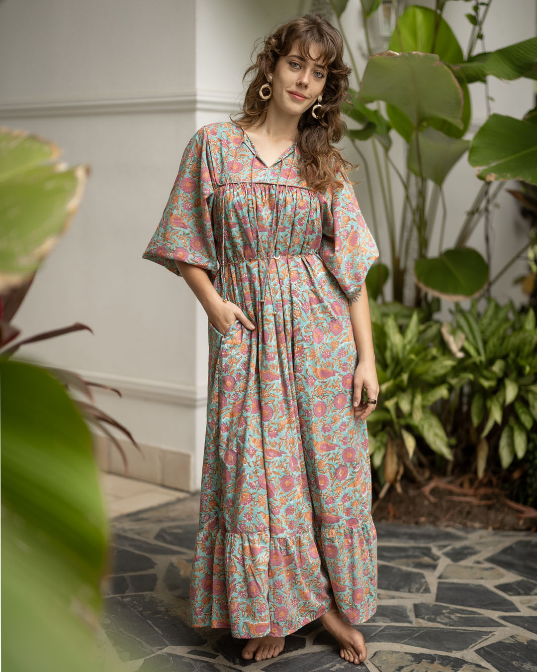 Sama Hand-Block Print Cotton Maxi Dress for Women