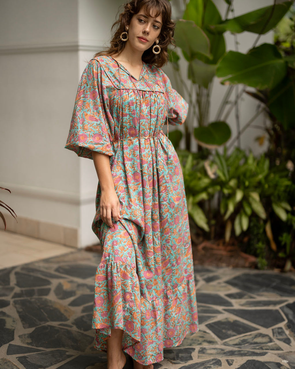 Sama Hand-Block Print Cotton Maxi Dress for Women - gallery