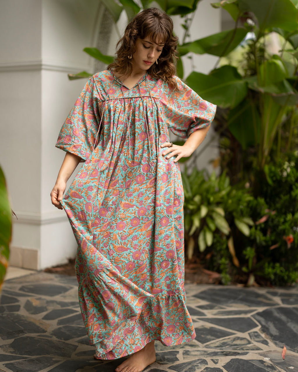 Sama Hand-Block Print Cotton Maxi Dress for Women - gallery