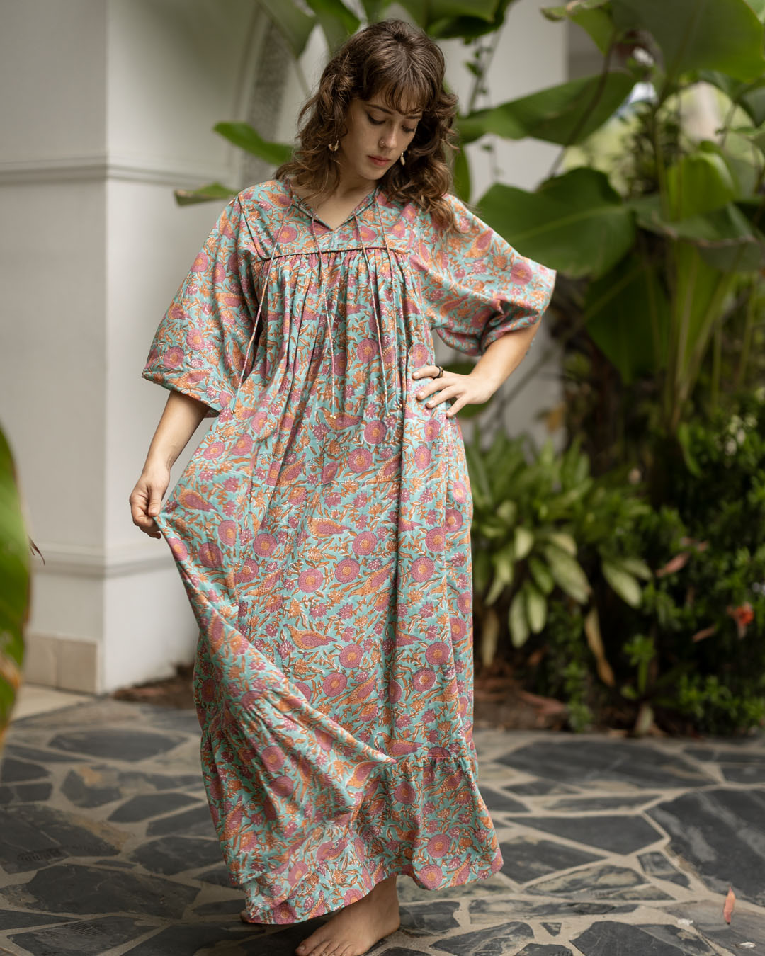 Sama Hand-Block Print Cotton Maxi Dress for Women - gallery