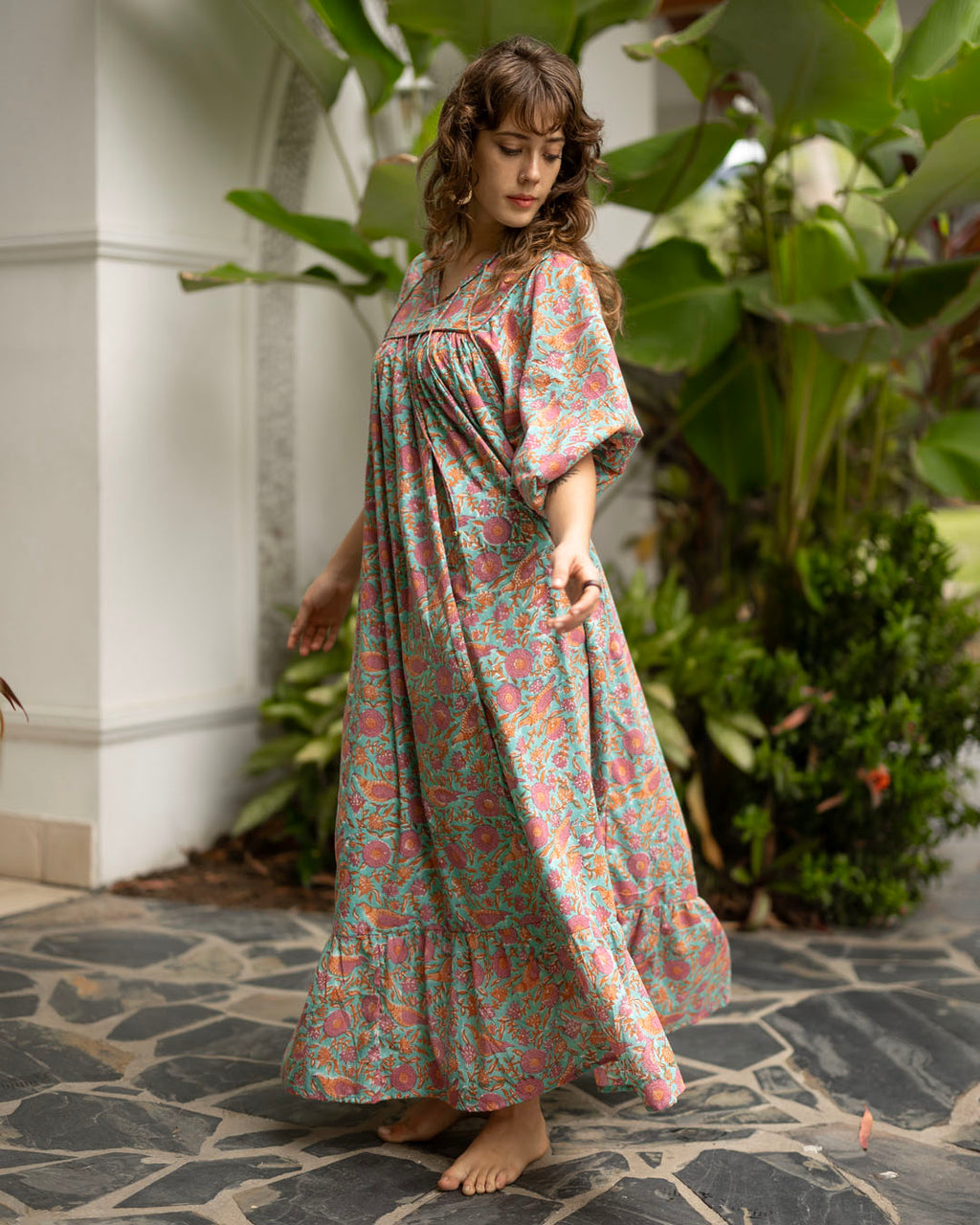 Sama Hand-Block Print Cotton Maxi Dress for Women - gallery