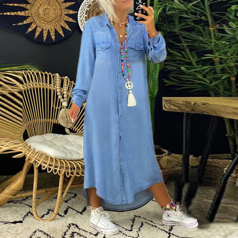 Solid Color Denim Dress for Women