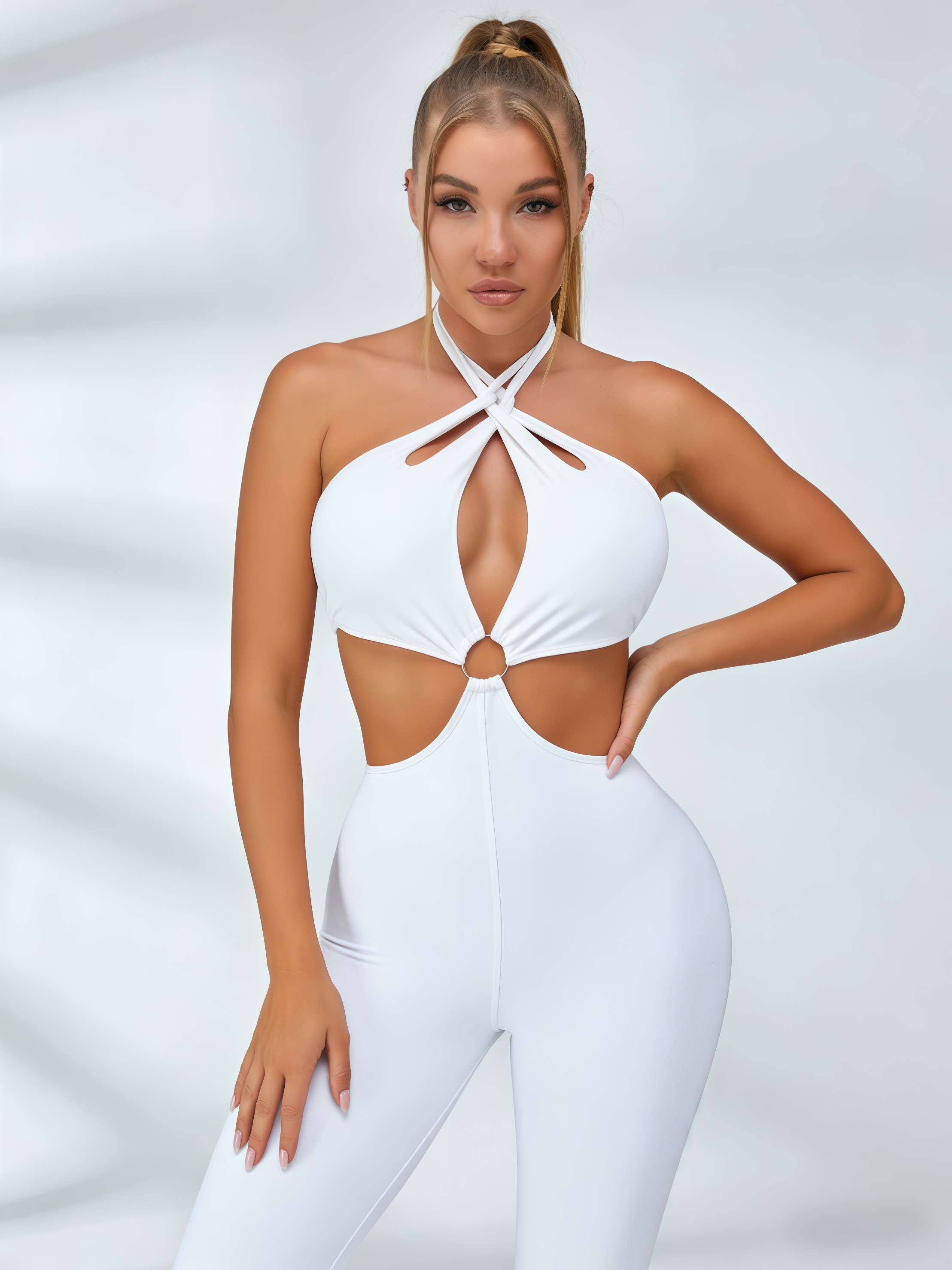 White Hollow-Out Jumpsuit for Women — Quick-Dry Sporty - gallery