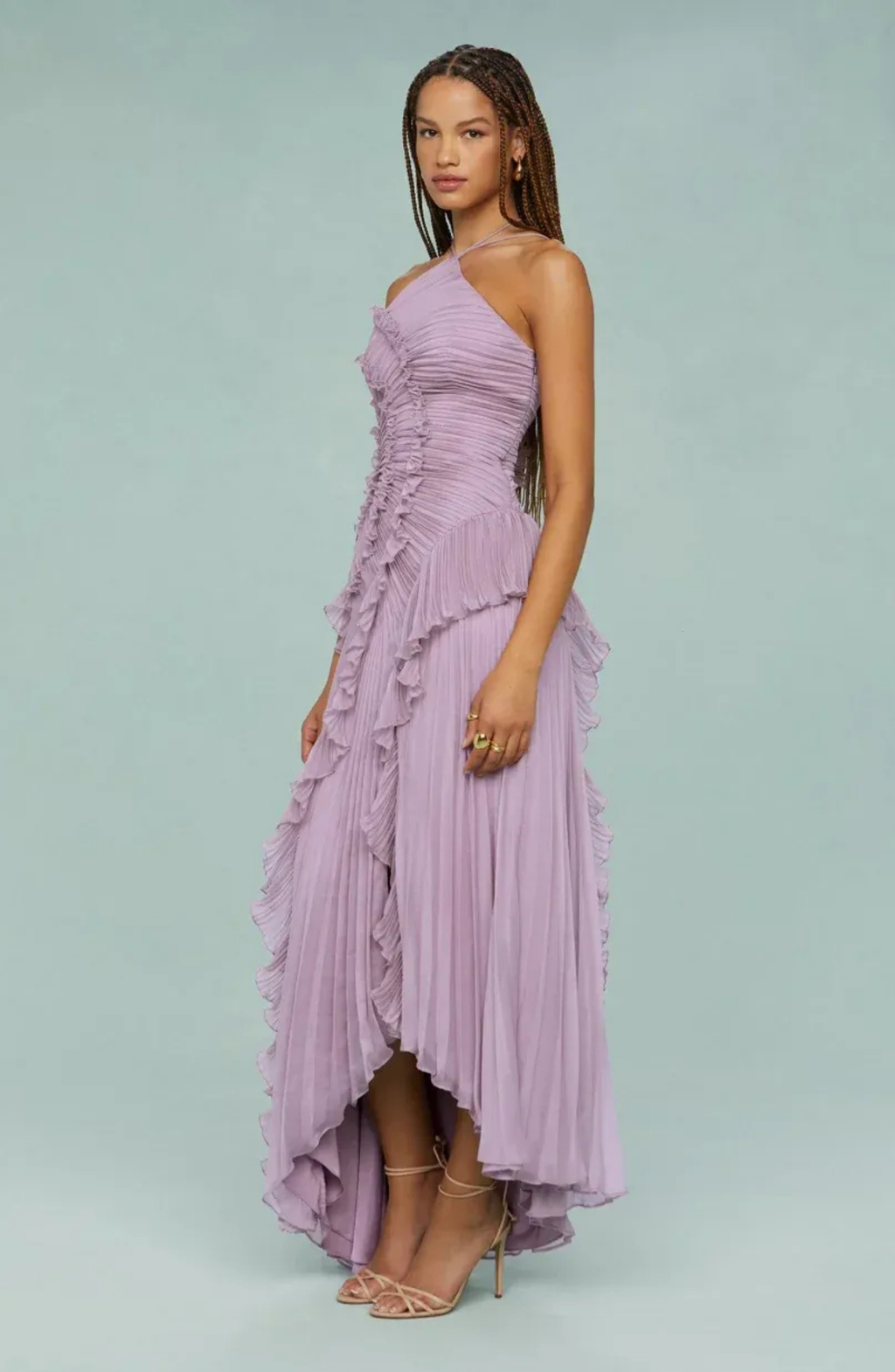 Pleated Frill Halter Neck Maxi Dress for Women - gallery