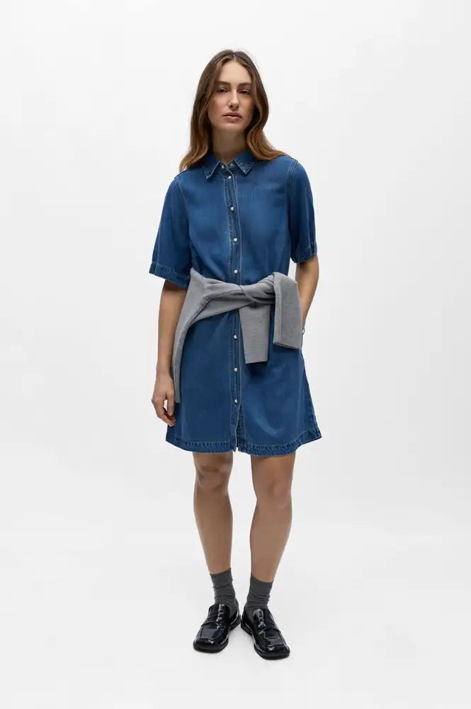 Medium Blue Denim Button Dress - gallery
