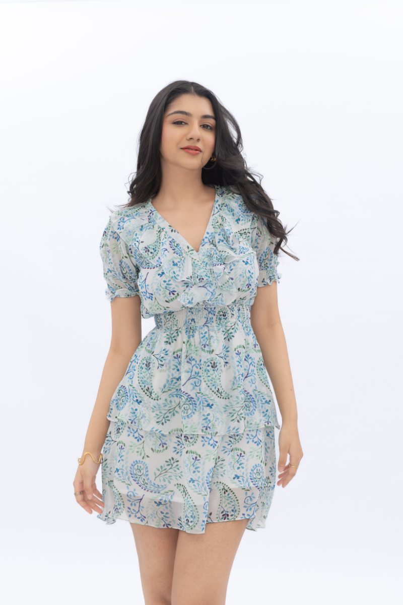 Frill Sleeve Smocked Mini Dress for Women