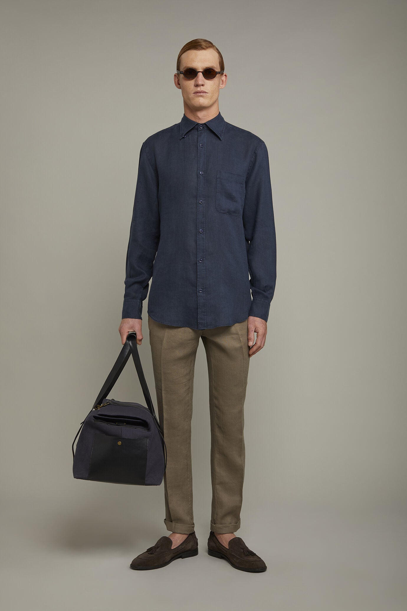 Button-Down Collar Pure Linen Comfort Shirt for Men