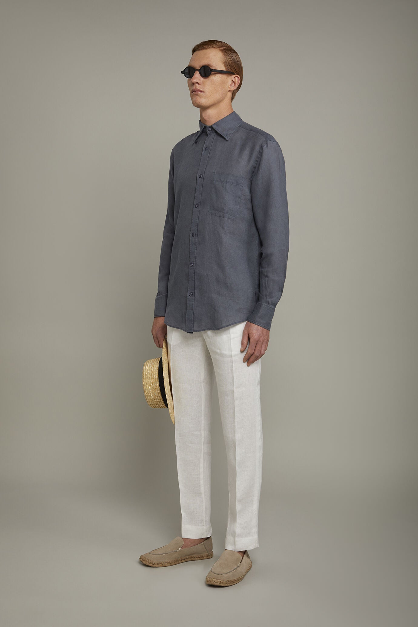 Button-Down Collar Pure Linen Comfort Shirt for Men — gallery