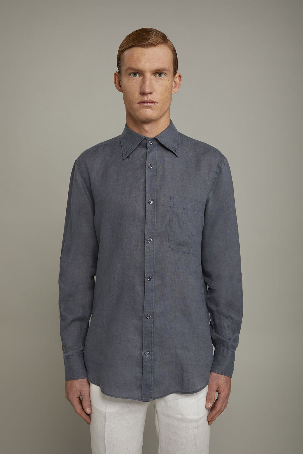 Button-Down Collar Pure Linen Comfort Shirt for Men — gallery