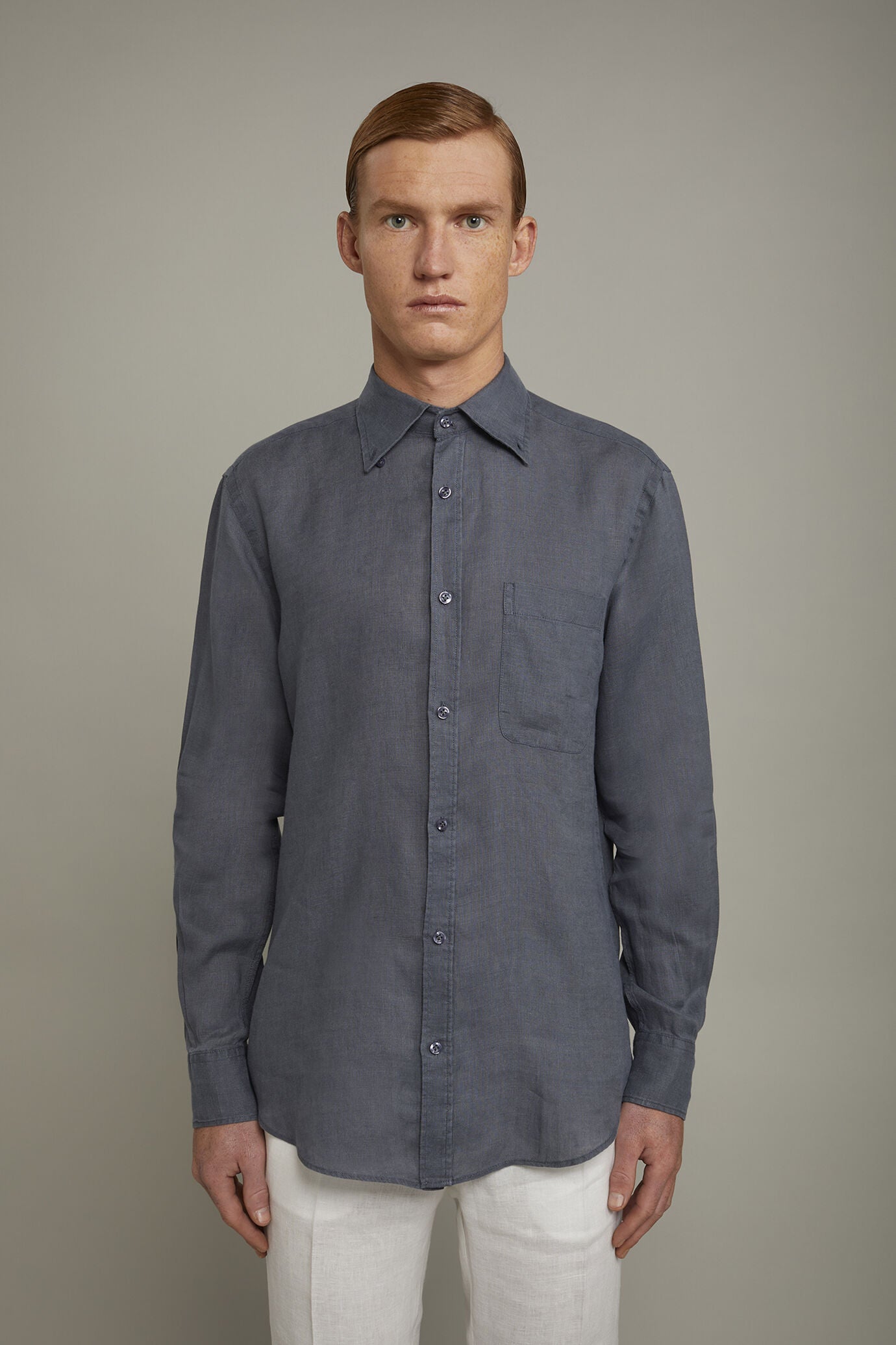 Button-Down Collar Pure Linen Comfort Shirt for Men — gallery