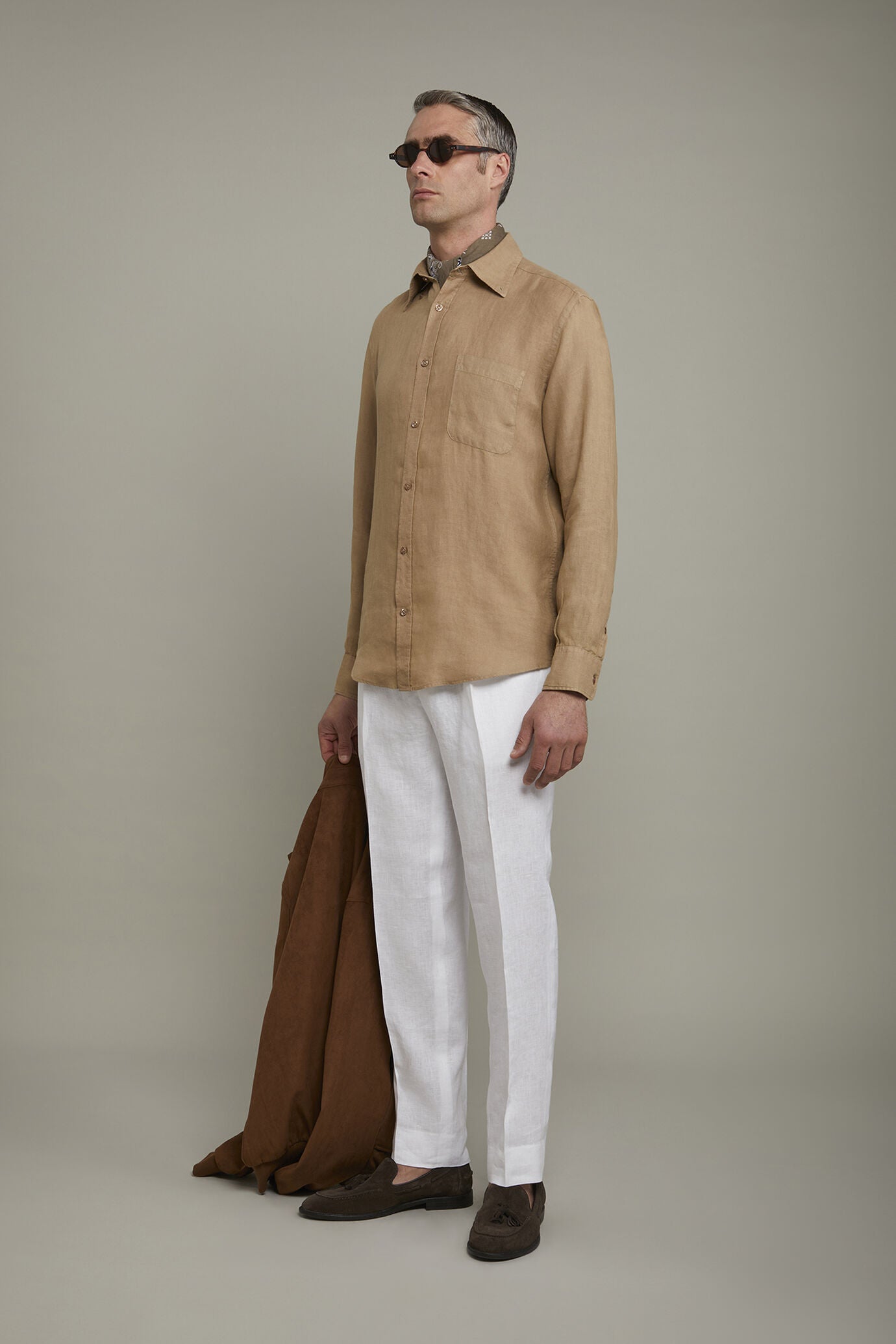 Button-Down Collar Pure Linen Comfort Shirt for Men — gallery