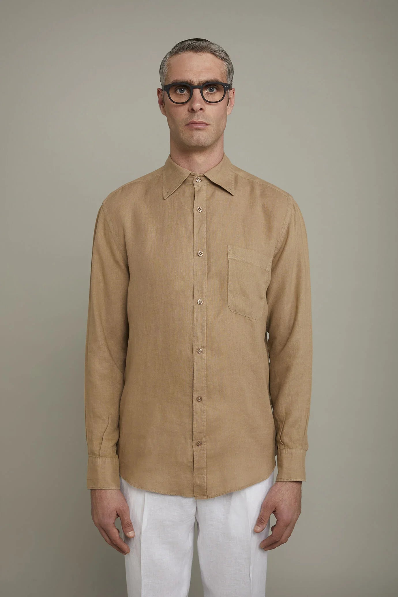 Button-Down Collar Pure Linen Comfort Shirt for Men — gallery