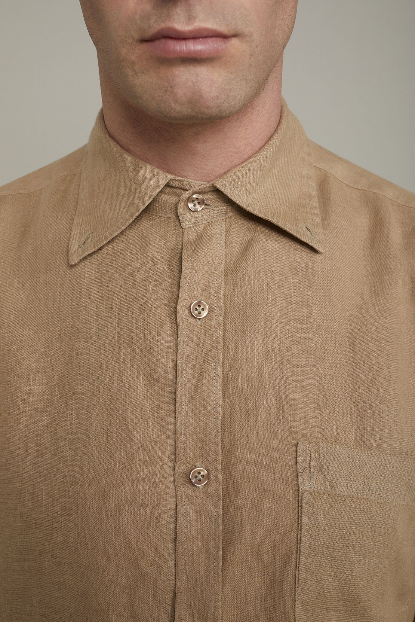 Button-Down Collar Pure Linen Comfort Shirt for Men — gallery