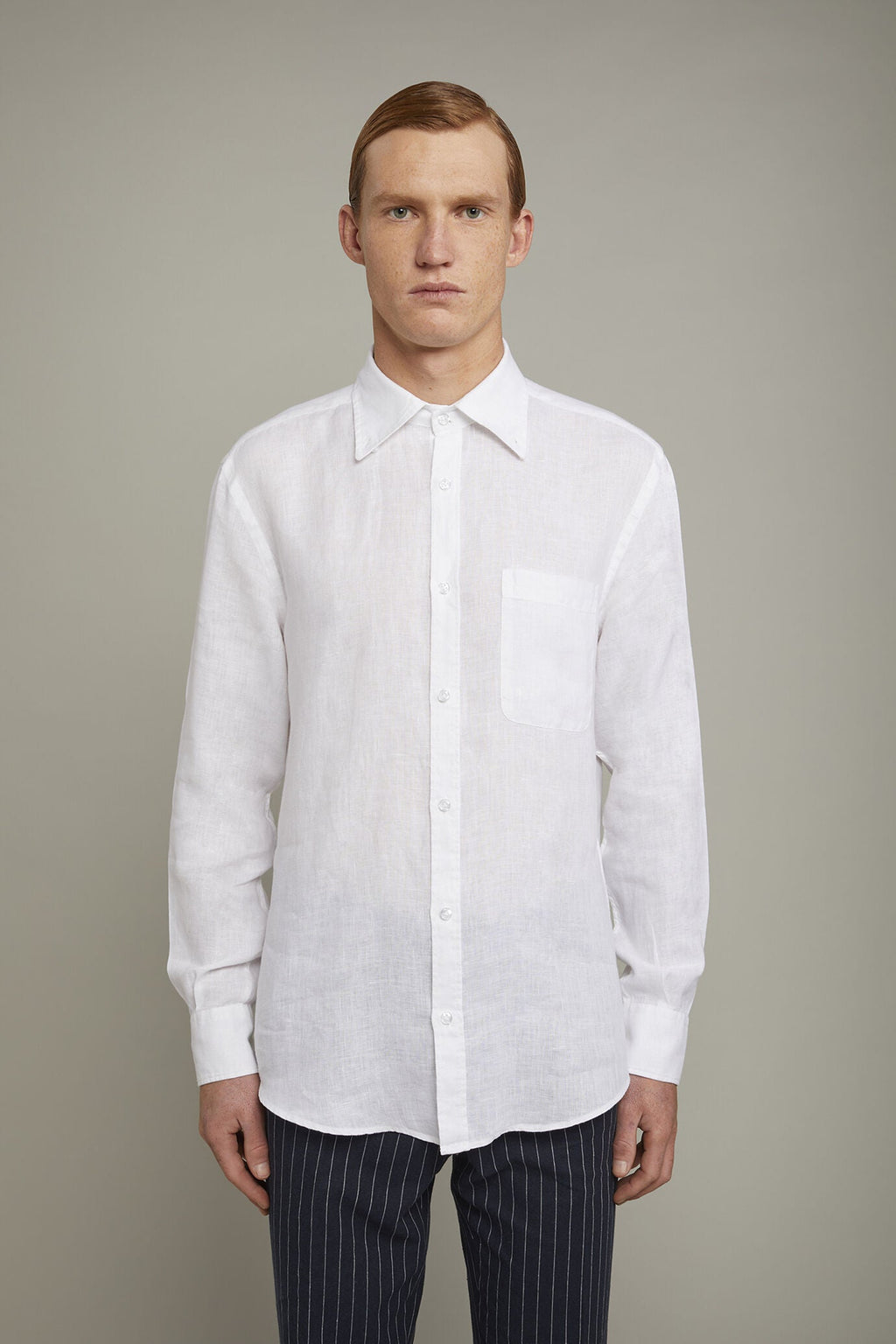 Button-Down Collar Pure Linen Comfort Shirt for Men — gallery