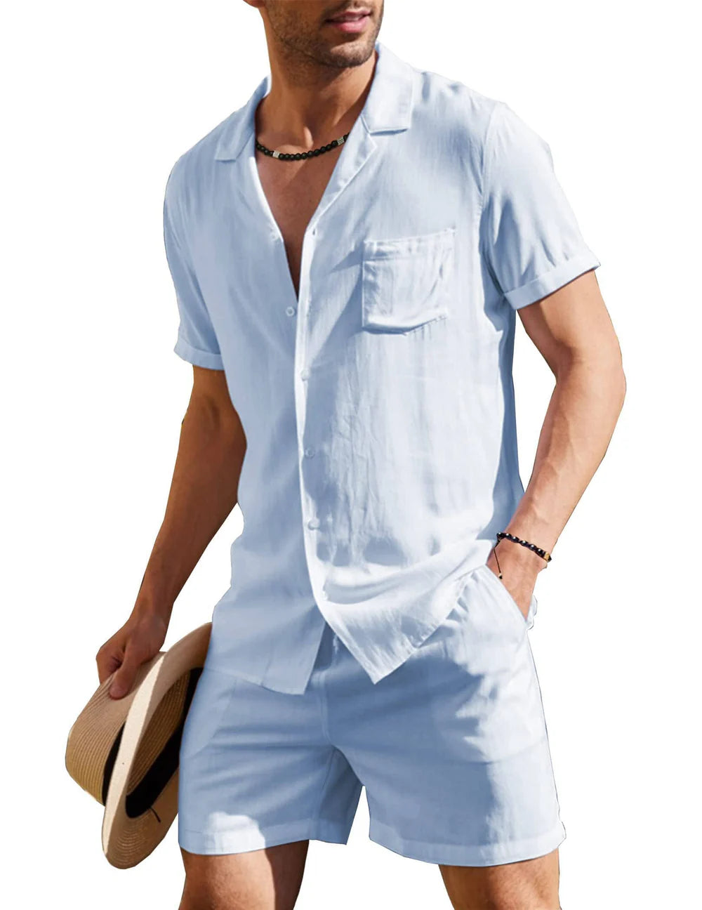 Two-Piece Beach Shirt and Shorts Set for Men - gallery