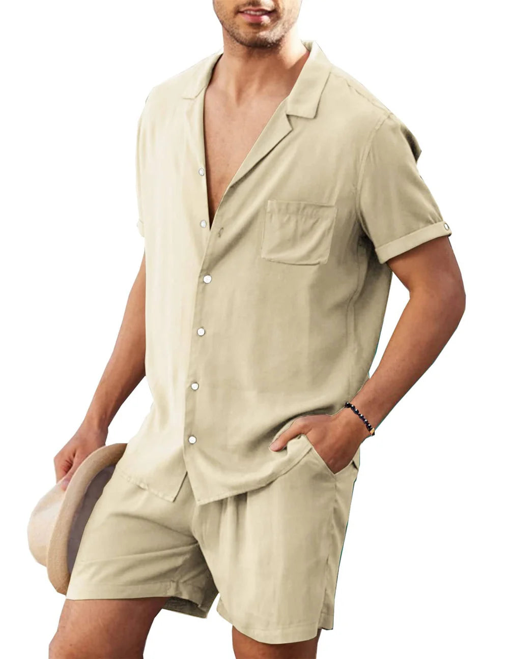 Two-Piece Beach Shirt and Shorts Set for Men - gallery