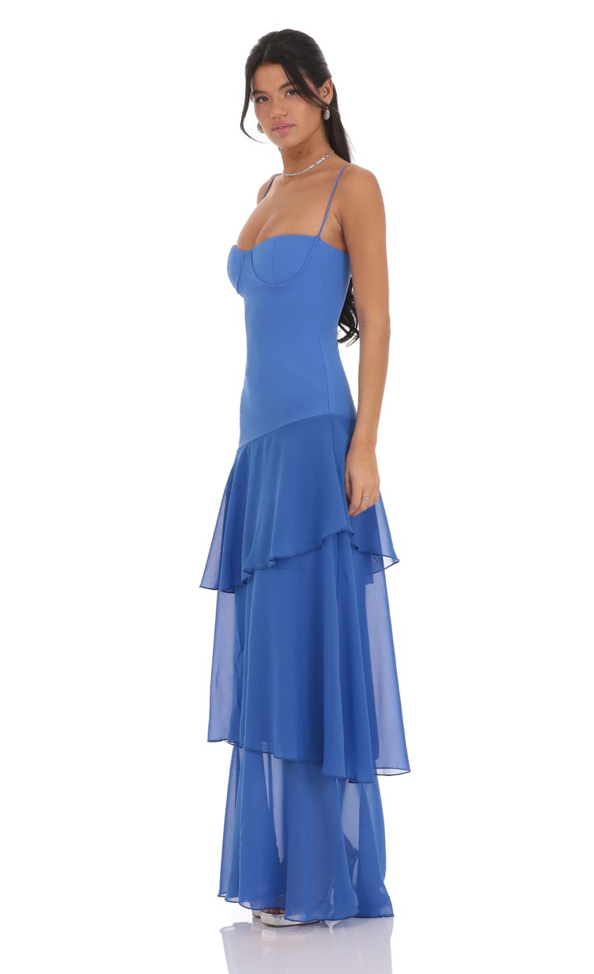 Long Ruffle Maxi Dress in Blue for Women - detail