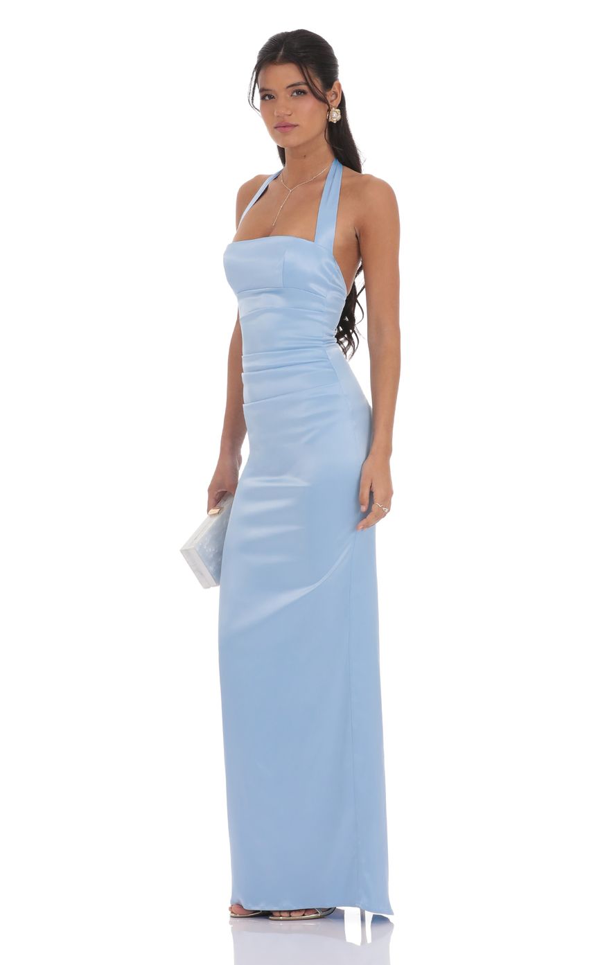 Satin Halter Maxi Dress in Light Blue for Women - detail
