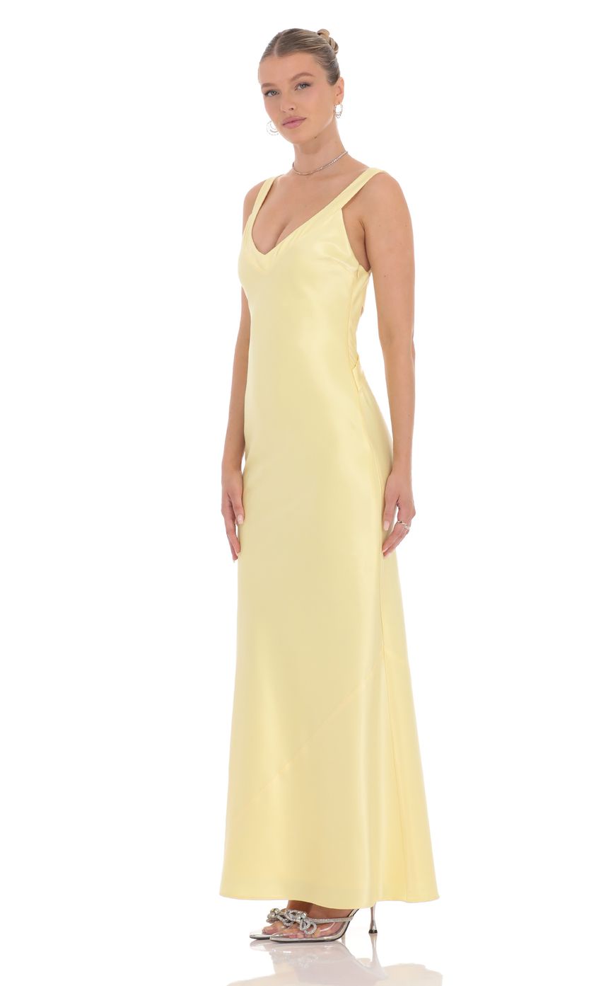 Satin Open-Back Maxi Dress in Yellow for Women - detail