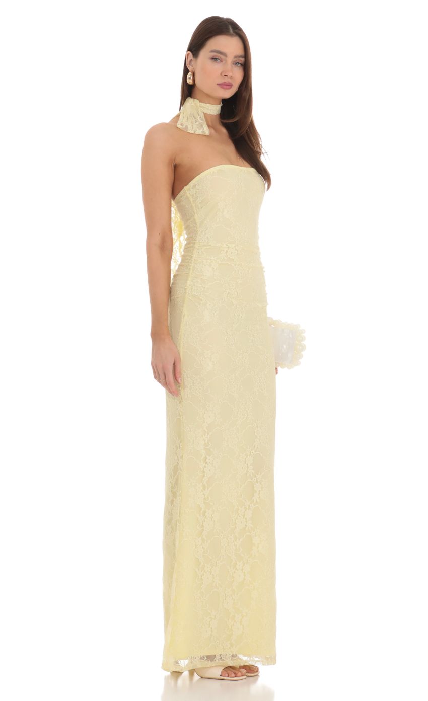 Scarf Lace Maxi Dress in Yellow for Women - detail