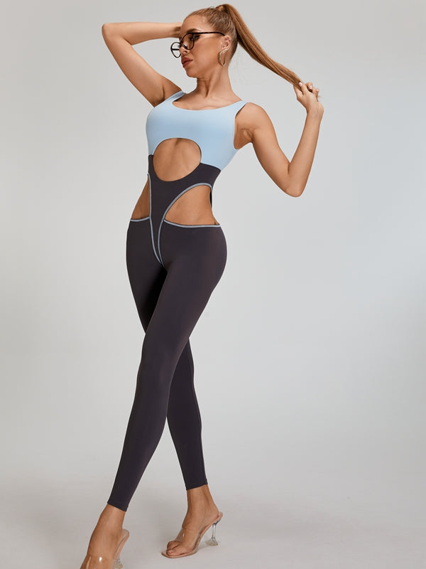 Contrast Cutout Active Jumpsuit for Women — Nylon Stretch - gallery