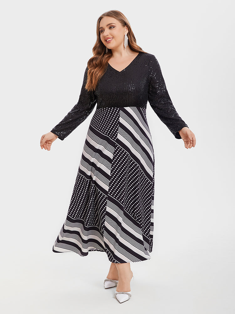 Vip Geo Print & Contrast Sequin Maxi Dress for Women - gallery
