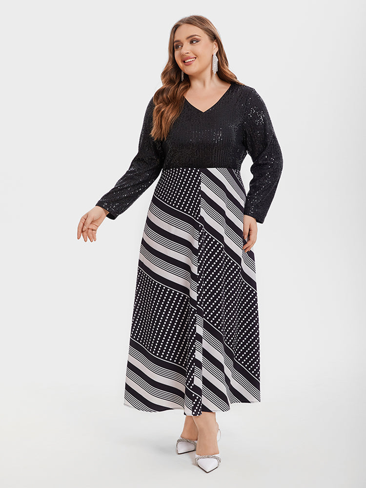 Vip Geo Print & Contrast Sequin Maxi Dress for Women