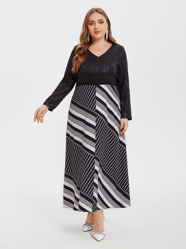 Vip Geo Print & Contrast Sequin Maxi Dress for Women - gallery