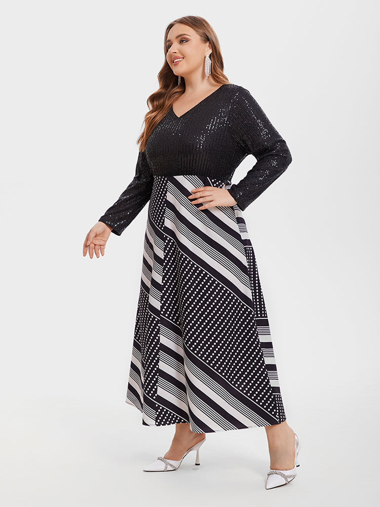 Vip Geo Print & Contrast Sequin Maxi Dress for Women - gallery